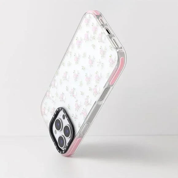 Iphone 16 Pro Pro Max Pink Flower Aesthetic Shockproof Cute Clear Flower Case - Picture 3 of 4